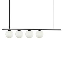 Lustre Pendente Figo Preto - 4 Globos Esfera De Vidro Branco