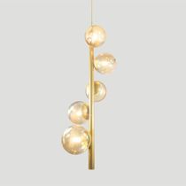 Lustre Vertical Figo Ouro - 5 Globos Esfera De Vidro âmbar