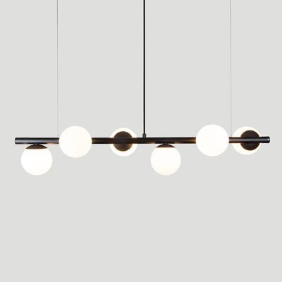 Lustre Pendente Figo Preto - 6 Globos Esfera De Vidro Branco