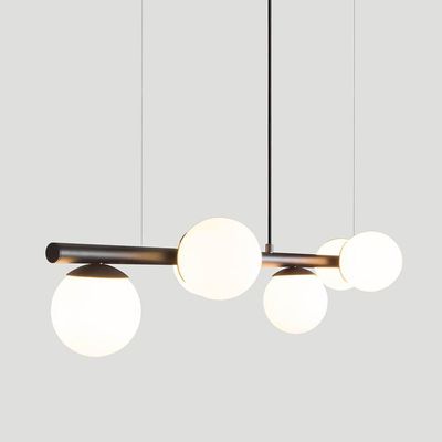 Lustre Pendente Figo Preto - 6 Globos Esfera De Vidro Branco