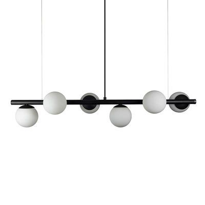 Lustre Pendente Figo Preto - 6 Globos Esfera De Vidro Branco