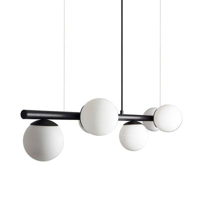 Lustre Pendente Figo Preto - 6 Globos Esfera De Vidro Branco