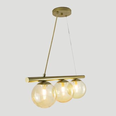 Lustre Pendente Figo Ouro - 3 Globos Esfera De Vidro âmbar