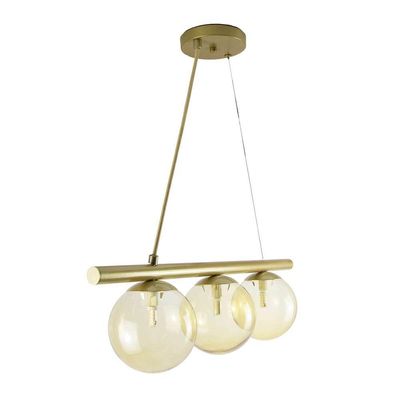 Lustre Pendente Figo Ouro - 3 Globos Esfera De Vidro âmbar