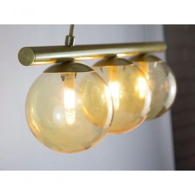 Lustre Pendente Figo Ouro - 3 Globos Esfera De Vidro âmbar
