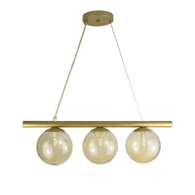 Lustre Pendente Figo Ouro - 3 Globos Esfera De Vidro âmbar