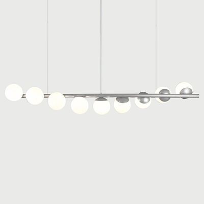 Lustre Pendente Figo Prata - 9 Globos Esfera De Vidro Branco
