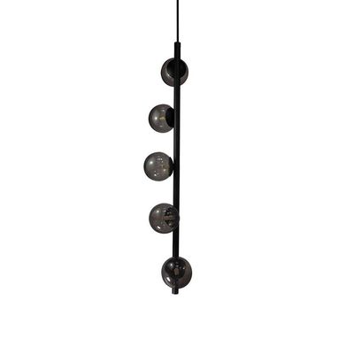 Lustre Vertical Figo Preto - 5 Globos Esfera De Vidro Fumê