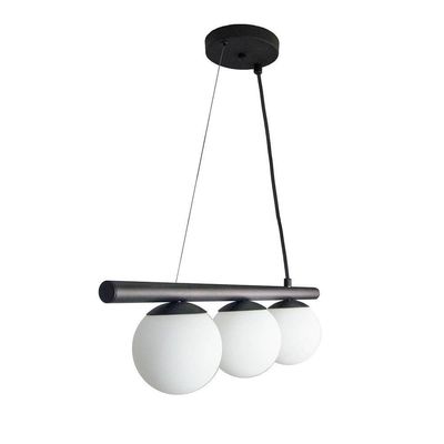 Lustre Pendente Figo Preto - 3 Globos Esfera De Vidro Branco
