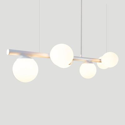 Lustre Pendente Figo Branco - 6 Globos Esfera De Vidro Branco