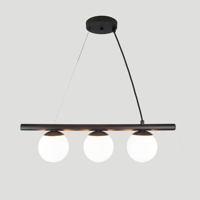 Lustre Pendente Figo Preto - 3 Globos Esfera De Vidro Branco