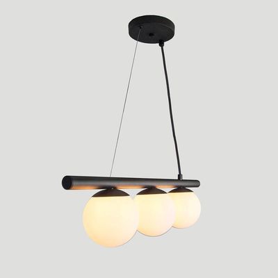 Lustre Pendente Figo Preto - 3 Globos Esfera De Vidro Branco