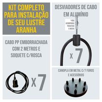 Lustre Aranha Com 7 Pendentes (2m Cabo Preto+ Soquetes + Canopla)