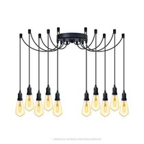 Lustre Aranha Com 10 Pendentes (2m Cabo Preto+ Soquetes + Canopla)