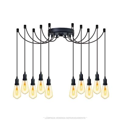Lustre Aranha Com 10 Pendentes (2m Cabo Preto+ Soquetes + Canopla)