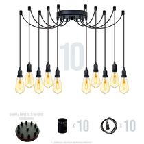 Lustre Aranha Com 10 Pendentes (2m Cabo Preto+ Soquetes + Canopla)