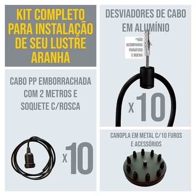 Lustre Aranha Com 10 Pendentes (2m Cabo Preto+ Soquetes + Canopla)