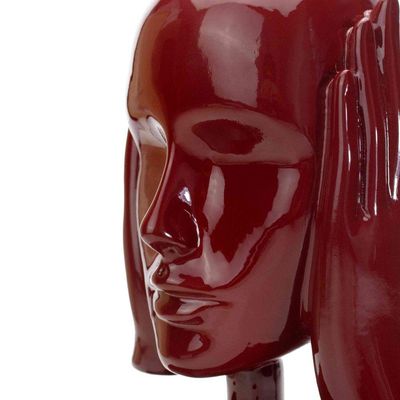 Escultura Decorativa Máscara Surdo Em Cerâmica Vermelho Ocre 25x15 Cm - D'rossi