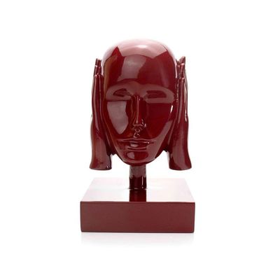 Escultura Decorativa Máscara Surdo Em Cerâmica Vermelho Ocre 25x15 Cm - D'rossi