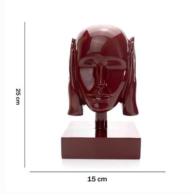 Escultura Decorativa Máscara Surdo Em Cerâmica Vermelho Ocre 25x15 Cm - D'rossi