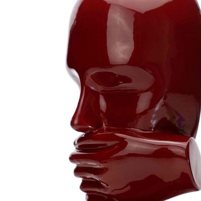 Escultura Mascara Rosto Silêncio Em Cerâmica Vermelho Ocre 25x15 Cm - D'rossi