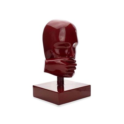 Escultura Mascara Rosto Silêncio Em Cerâmica Vermelho Ocre 25x15 Cm - D'rossi