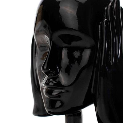 Escultura Máscara Rosto Surdo Em Cerâmica Preto 25x15 Cm - D'rossi