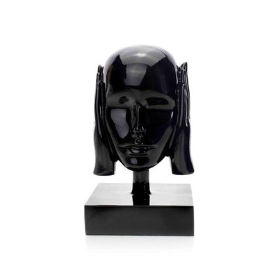 Escultura Máscara Rosto Surdo Em Cerâmica Preto 25x15 Cm - D'rossi