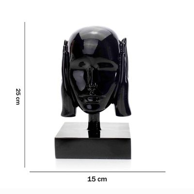 Escultura Máscara Rosto Surdo Em Cerâmica Preto 25x15 Cm - D'rossi