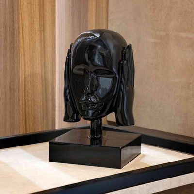 Escultura Máscara Rosto Surdo Em Cerâmica Preto 25x15 Cm - D'rossi