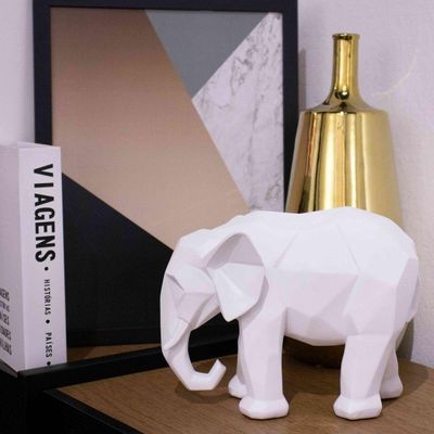 Escultura Elefante Em Poliresina Branco 15x20x9cm