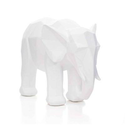 Escultura Elefante Em Poliresina Branco 15x20x9cm