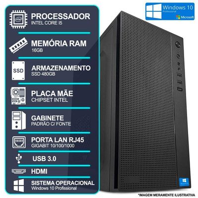 Computador Desktop Intel Core I5, 16gb Ram, Ssd 480gb, Hdmi, Windows 10 Pro 64 Bits