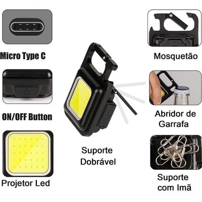 Mini Lanterna Led Chaveiro Mosquetão Portáti Imã Potente Usb