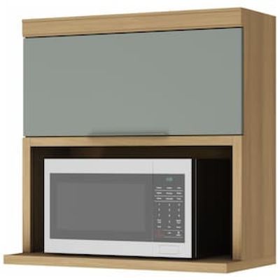 Armário Aéreo Nesher Marquesa em MDF 15mm com Nicho para Micro-ondas, 1 Porta e 1 Prateleira - 80cm de largura Verde Cinza