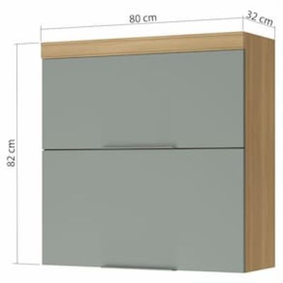 Armário Aéreo Nesher Marquesa em MDF 15mm com 2 Portas e 1 Prateleira - 80cm de largura Verde Cinza