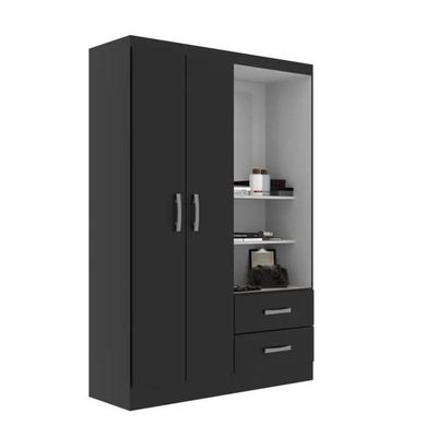 Guarda Roupa Capelinha Solteiro 2 Portas 2 Gavetas Premium - Black Black