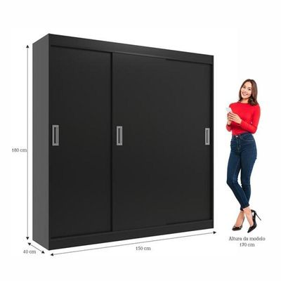 Guarda Roupas Casal Lisboa 3 Portas De Correr E 2 Gavetas - Black Black