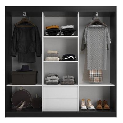 Guarda Roupas Casal Lisboa 3 Portas De Correr E 2 Gavetas - Black Black
