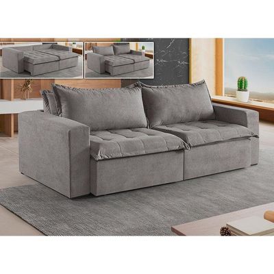 Sofá 5 Lugares Retrátil E Reclinável Linho M-184 Martins Cinza