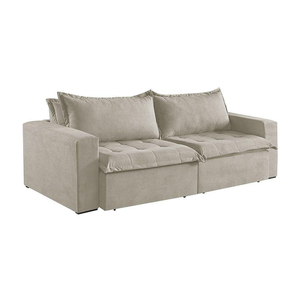 Sofá Cama 3 Lugares Retrátil Reclinável Linho M-184 Martins Creme