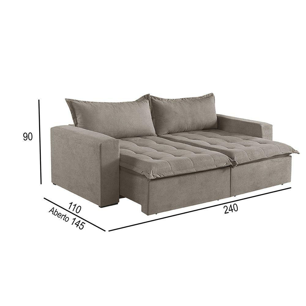 Sofá Cama 4 Lugares Retrátil Reclinável Linho M-184 Martins Bege