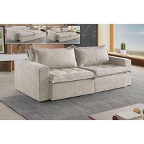 Sofá Cama 3 Lugares Retrátil Reclinável M-184 Veludo Martins Creme
