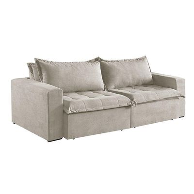 Sofá Cama 2 Lugares Retrátil Reclinável M-184 Veludo Martins Creme
