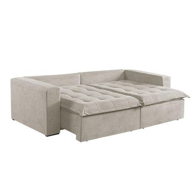 Sofá Cama 2 Lugares Retrátil Reclinável M-184 Veludo Martins Creme