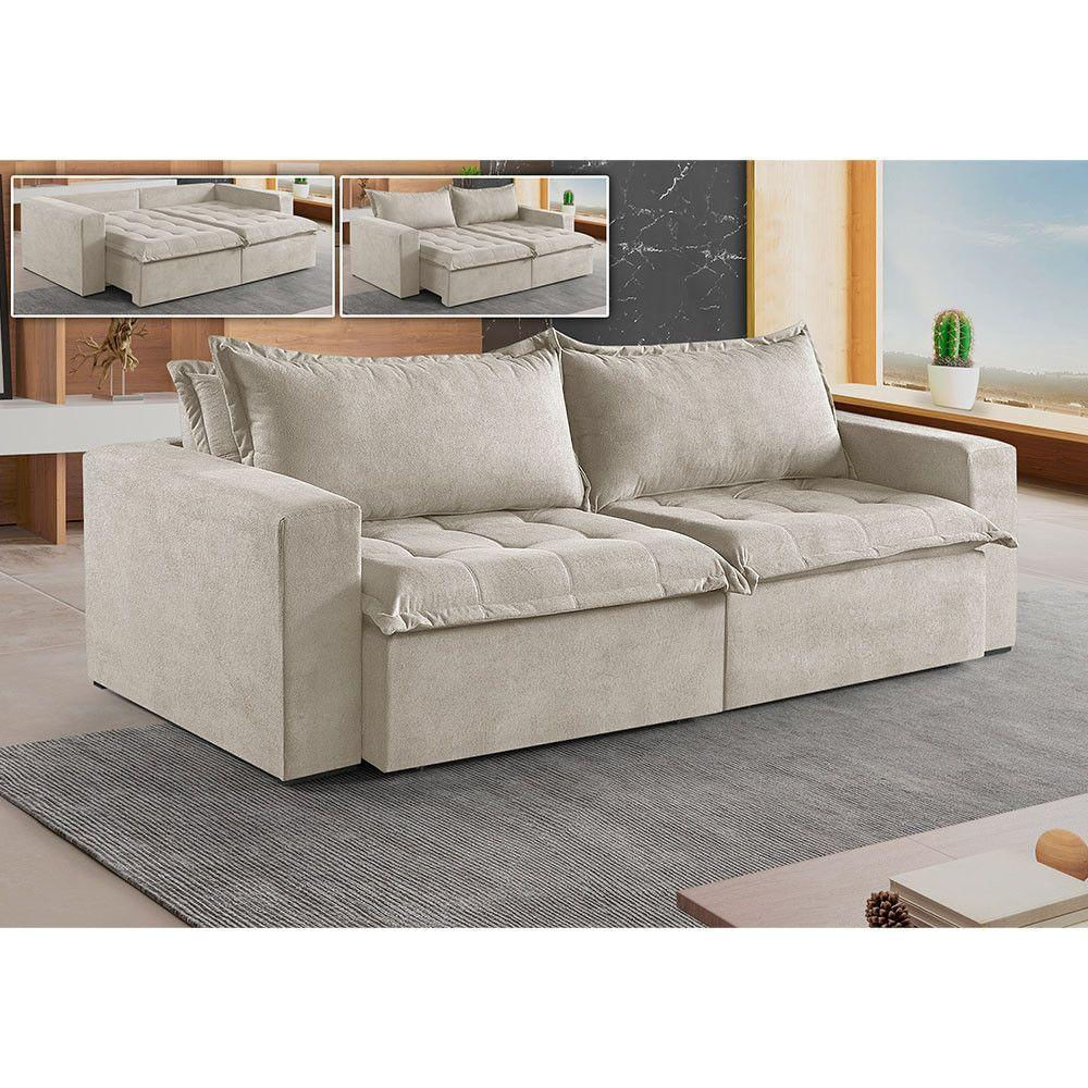 Sofá 5 Lugares Retrátil E Reclinável M-184 Veludo Martins Creme