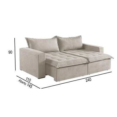 Sofá Cama 4 Lugares Retrátil Reclinável M-184 Veludo Martins Creme