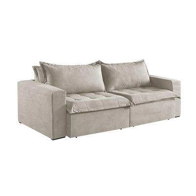 Sofá Cama 4 Lugares Retrátil Reclinável M-184 Veludo Martins Creme