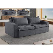 Sofá Cama 4 Lugares Retrátil Reclinável M-184 Veludo Martins Grafite