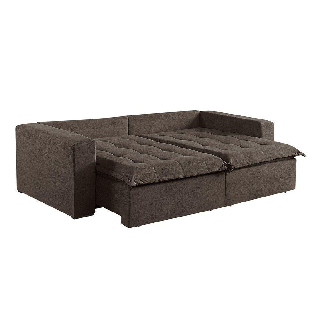 Sofá Cama 3 Lugares Retrátil Reclinável M-184 Veludo Martins Marrom